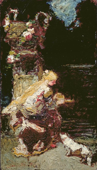 Young Girl with a Cat by Adolphe Joseph Thomas Monticelli